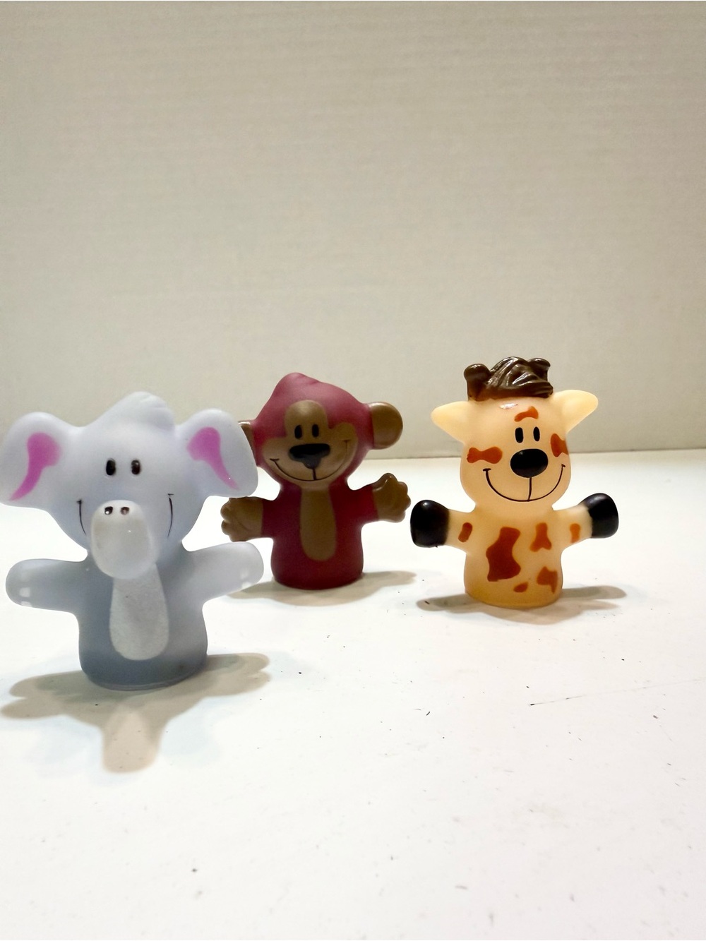Kids Animal Finger Puppet Trio - Gray Elephant, Brown Monkey & Tan Giraffe